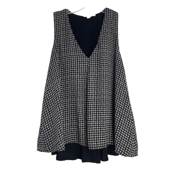 Ann Taylor LOFT Womens Blouse Black White V Neck Flowy Shift Split Back Lined PL - Picture 1 of 10